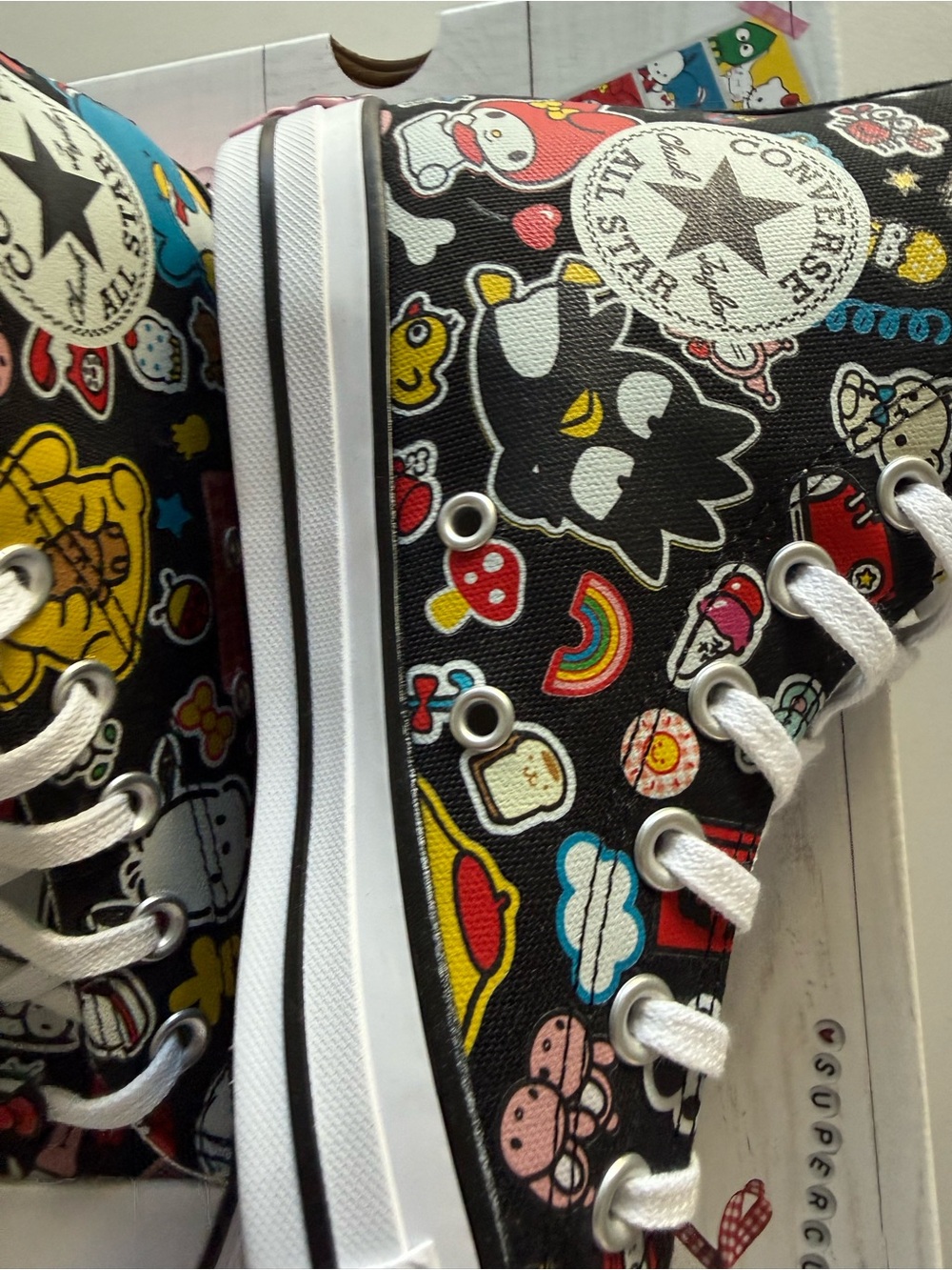 New womens Sz 6.5, 7, 8 Converse Black High top shoes Hello Kitty - Picture 7 of 8